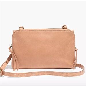 Madewell Twin Pouch Leather Crossbody Bag Washed Leather Light Tan Purse